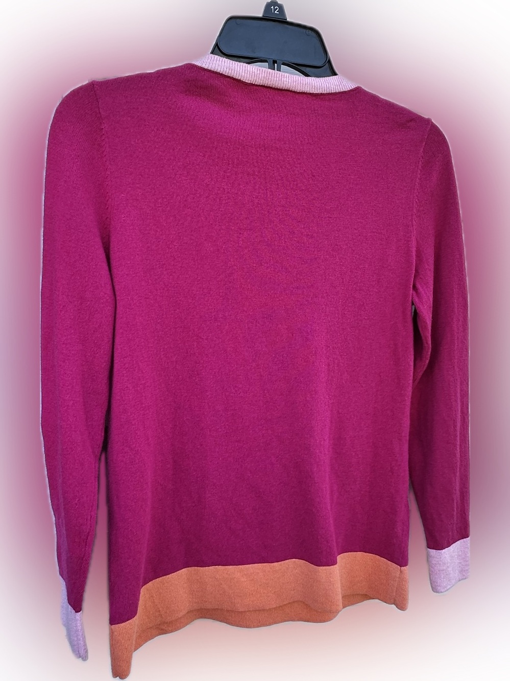 Talbots Women's Magenta Contrast-Hem Sweater - Picture 3 of 6